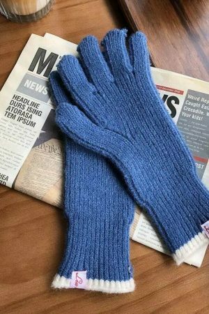 Y2K Ribbed Knit Fingerless Gloves for Women