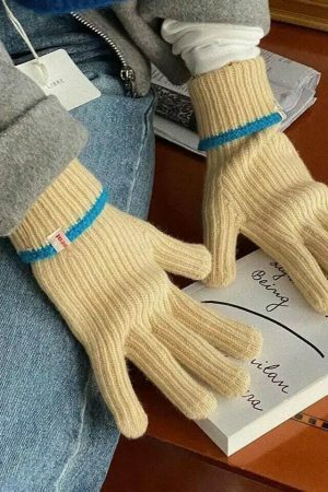 Y2K Ribbed Knit Fingerless Gloves for Women