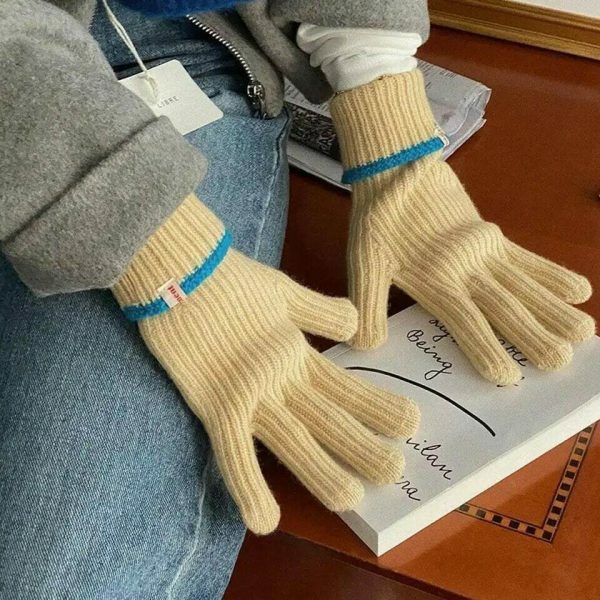 Y2K Ribbed Knit Fingerless Gloves for Women