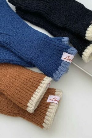 Y2K Ribbed Knit Fingerless Gloves for Women