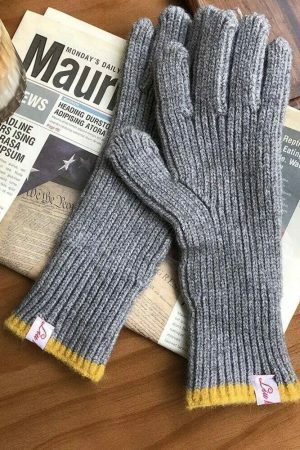 Y2K Ribbed Knit Fingerless Gloves for Women