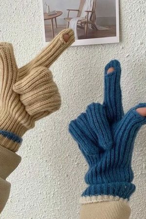 Y2K Ribbed Knit Fingerless Gloves for Women