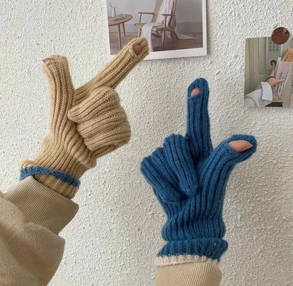 Y2K Ribbed Knit Fingerless Gloves for Women