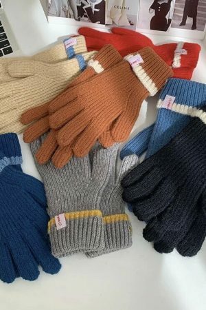 Y2K Ribbed Knit Fingerless Gloves for Women