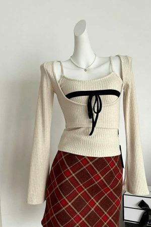 Y2K Ribbon Sweater Set