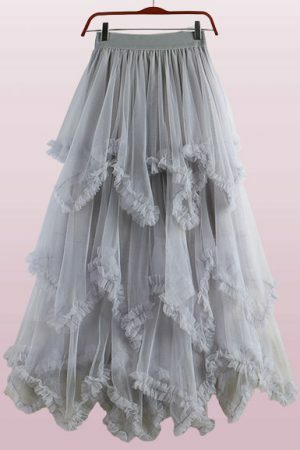 Y2K Ruffled Tulle Midi Skirt - Streetwear Renaissance Fairy Dress