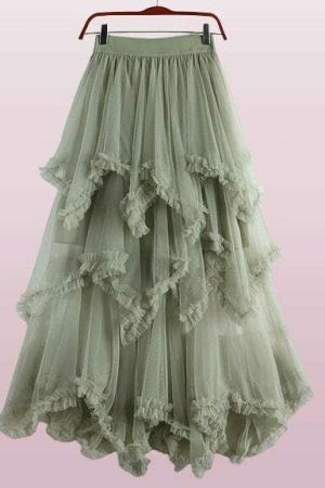 Y2K Ruffled Tulle Midi Skirt - Streetwear Renaissance Fairy Dress