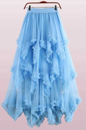 Y2K Ruffled Tulle Midi Skirt - Streetwear Renaissance Fairy Dress