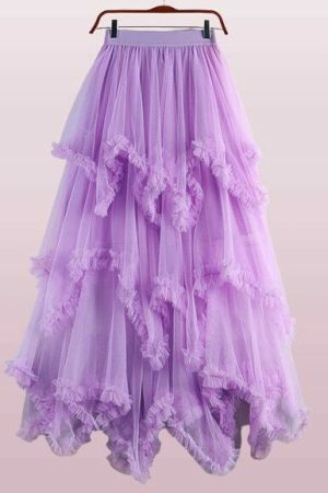 Y2K Ruffled Tulle Midi Skirt - Streetwear Renaissance Fairy Dress