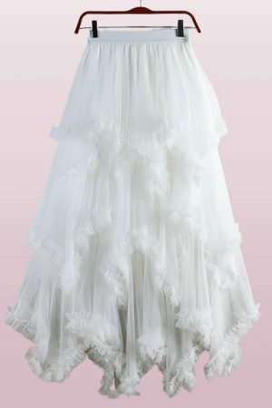 Y2K Ruffled Tulle Midi Skirt - Streetwear Renaissance Fairy Dress