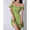 Y2K Sage Green Floral Mini Dress - Off Shoulder Streetwear Aesthetic