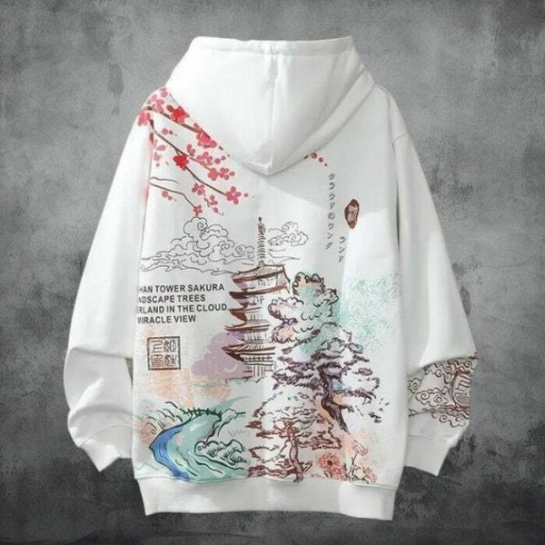 Y2K Sakura Print Oversized Hoodie - Japanese Streetwear Fashion