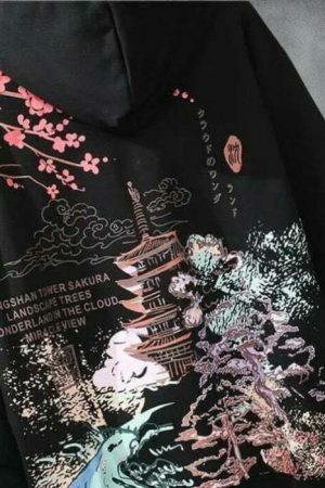 Y2K Sakura Print Oversized Hoodie - Japanese Streetwear Fashion