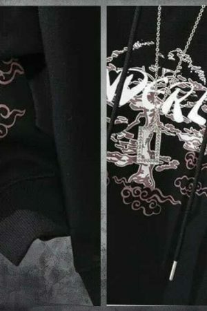 Y2K Sakura Print Oversized Hoodie - Japanese Streetwear Fashion