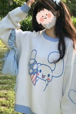 Y2K Sanrio Aesthetic Sweater with Cinamaroll and MyMelody