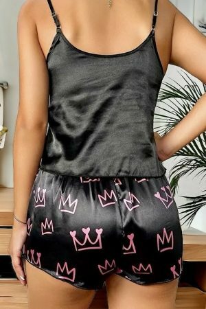 Y2K Satin Cami and Shorts Set - Women's Streetwear Sleepwear, Soft 2-Piece Nightwear