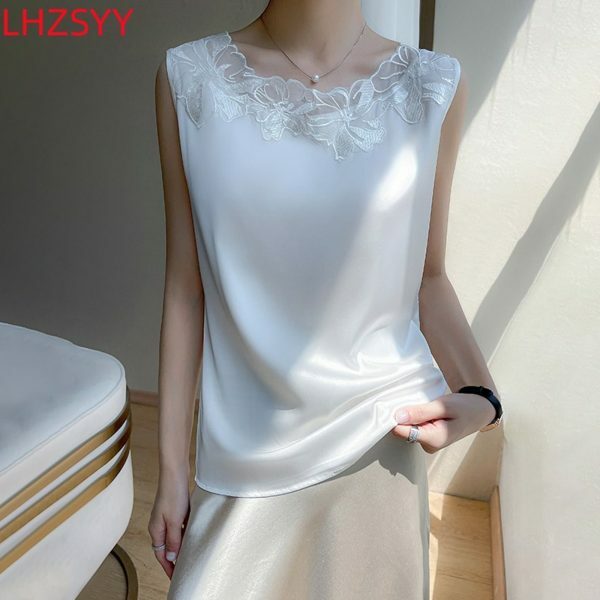 Y2K Satin Silk Blouse Sleeveless O-neck Top Streetwear Fashion