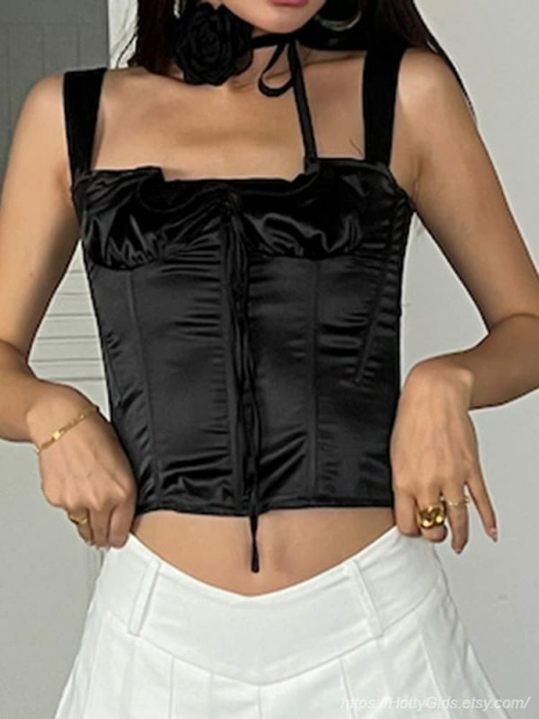 Y2K Satin Sweet Tank Top - Streetwear Crop Aesthetic