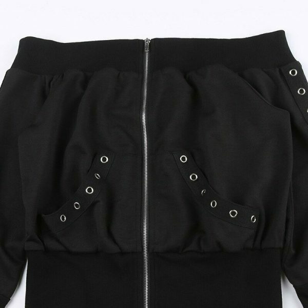 Y2K Sexy Open Shoulder Zipper Crop Top Jacket for Women - Retro Streetwear