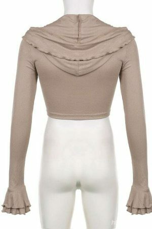 Y2K Sexy Sweet Ruffle Cropped Hoodie