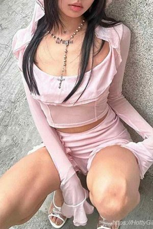 Y2K Sexy Sweet Ruffle Cropped Hoodie