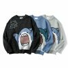 Y2K Shark Embroidered Knit Sweater - Streetwear Aesthetic