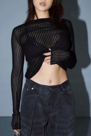 Y2K Sheer Mesh Transparent Top