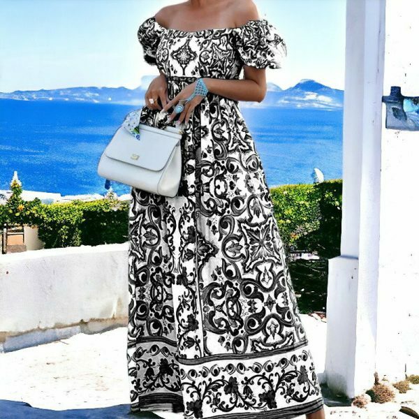 Y2K Sicilian Tile Print Maxi Dress