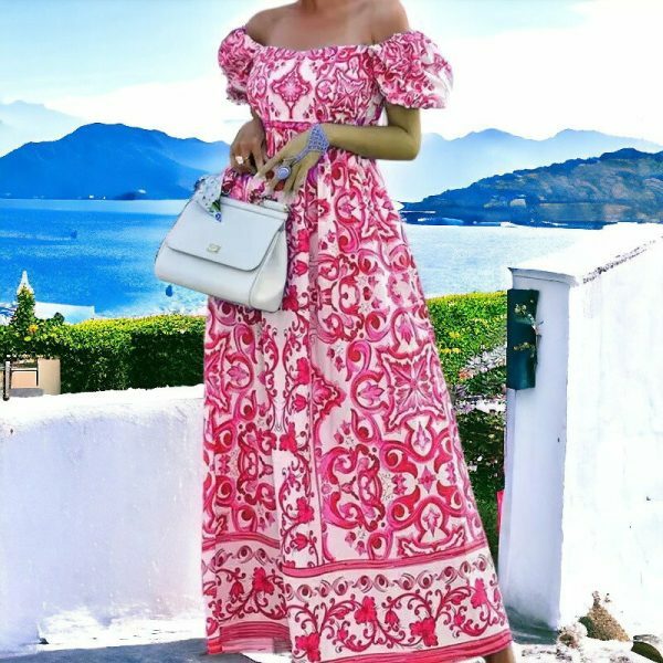 Y2K Sicilian Tile Print Maxi Dress