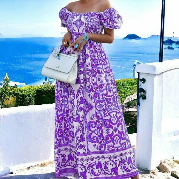 Y2K Sicilian Tile Print Maxi Dress