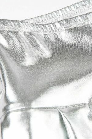 Y2K Silver Coated Ruched Mini Skirt