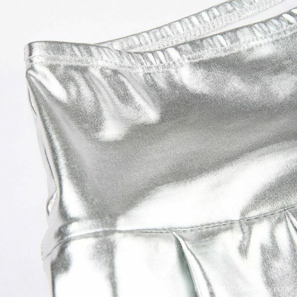 Y2K Silver Coated Ruched Mini Skirt