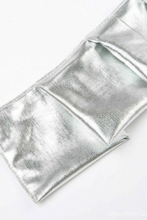 Y2K Silver Coated Ruched Mini Skirt