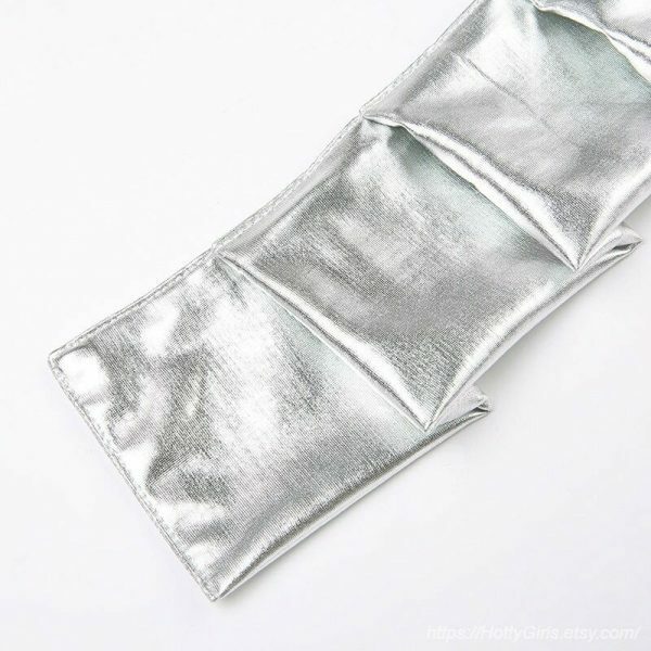 Y2K Silver Coated Ruched Mini Skirt