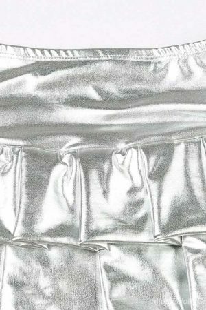 Y2K Silver Coated Ruched Mini Skirt