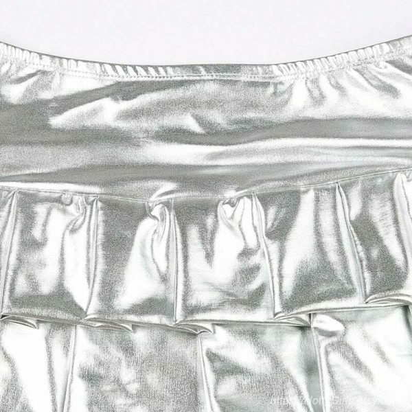 Y2K Silver Coated Ruched Mini Skirt