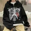 Y2K Skeleton Print Oversized Hoodie, Streetwear Aesthetic