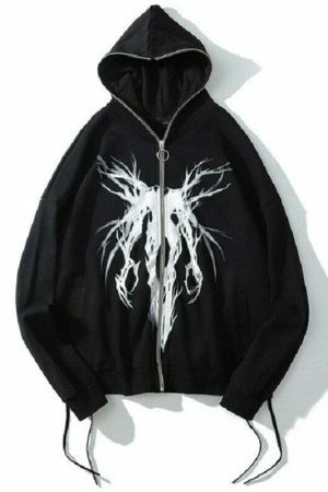 Y2K Skull Print Streetwear Hoodie