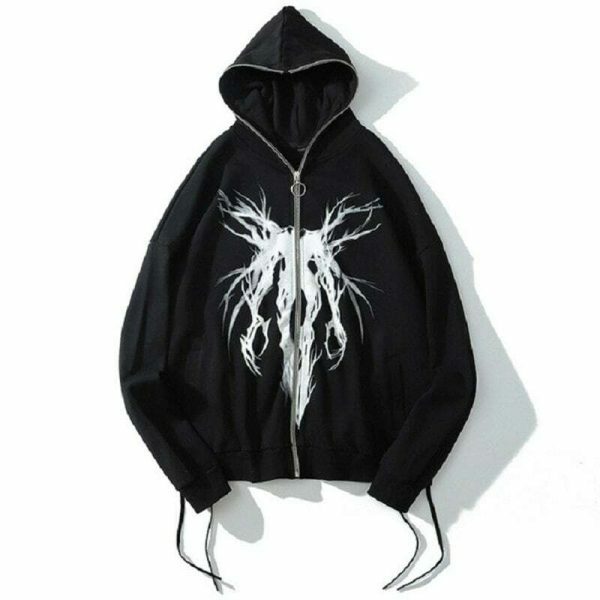 Y2K Skull Print Streetwear Hoodie