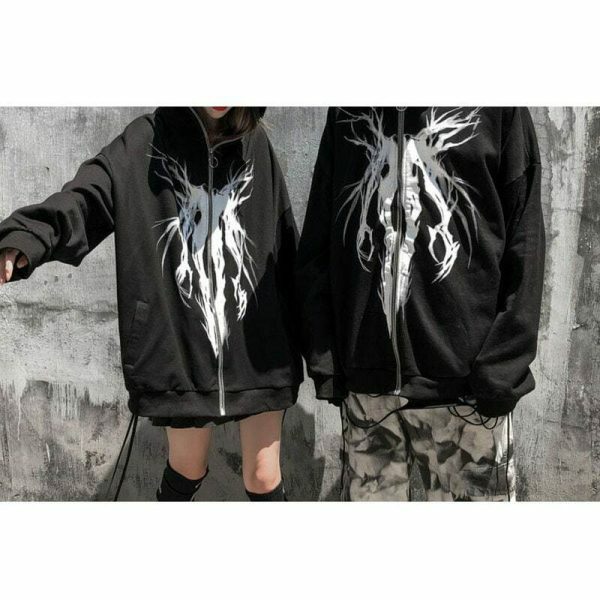 Y2K Skull Print Streetwear Hoodie