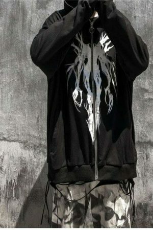 Y2K Skull Print Streetwear Hoodie