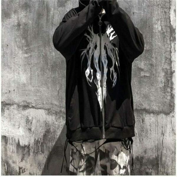 Y2K Skull Print Streetwear Hoodie