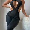 Y2K Sleeveless Double Layered Black Jumpsuit Stretchy Smooth Ankle-Length