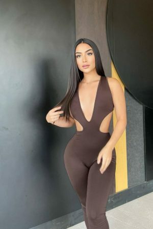 Y2K Sleeveless Double Layered Chocolate Jumpsuit