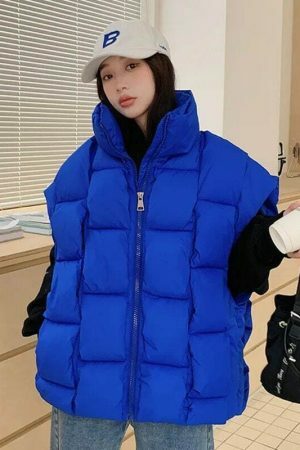 Y2K Sleeveless Puffy Jacket Women Korean Fashion Cotton Down Vest