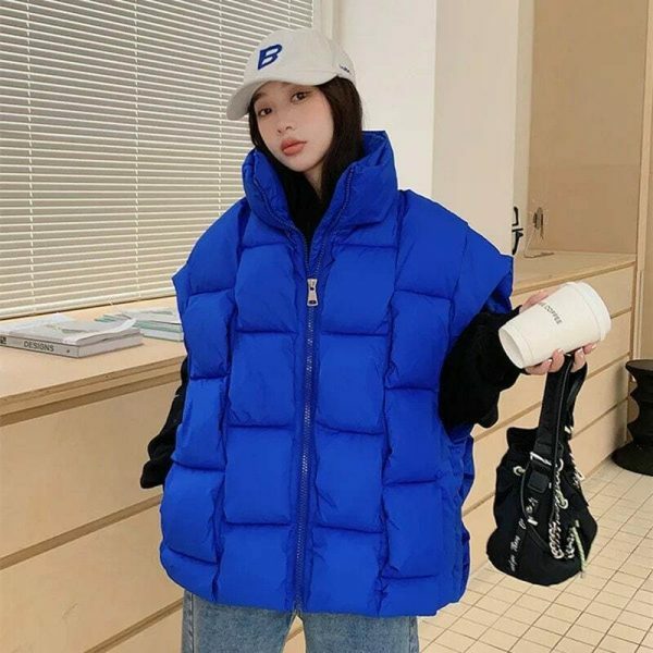 Y2K Sleeveless Puffy Jacket Women Korean Fashion Cotton Down Vest