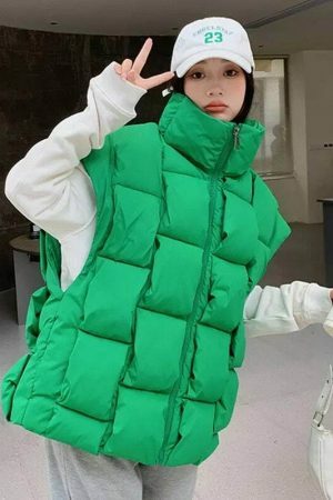 Y2K Sleeveless Puffy Jacket Women Korean Fashion Cotton Down Vest