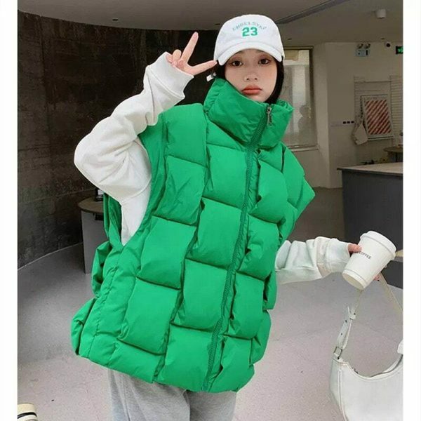 Y2K Sleeveless Puffy Jacket Women Korean Fashion Cotton Down Vest