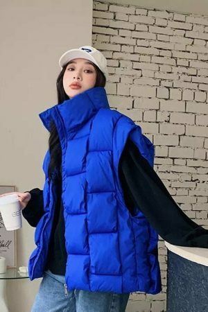 Y2K Sleeveless Puffy Jacket Women Korean Fashion Cotton Down Vest