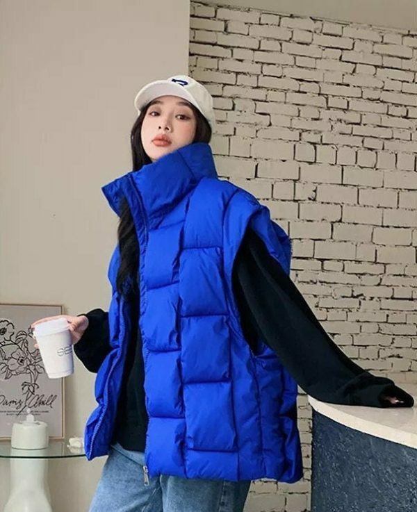 Y2K Sleeveless Puffy Jacket Women Korean Fashion Cotton Down Vest